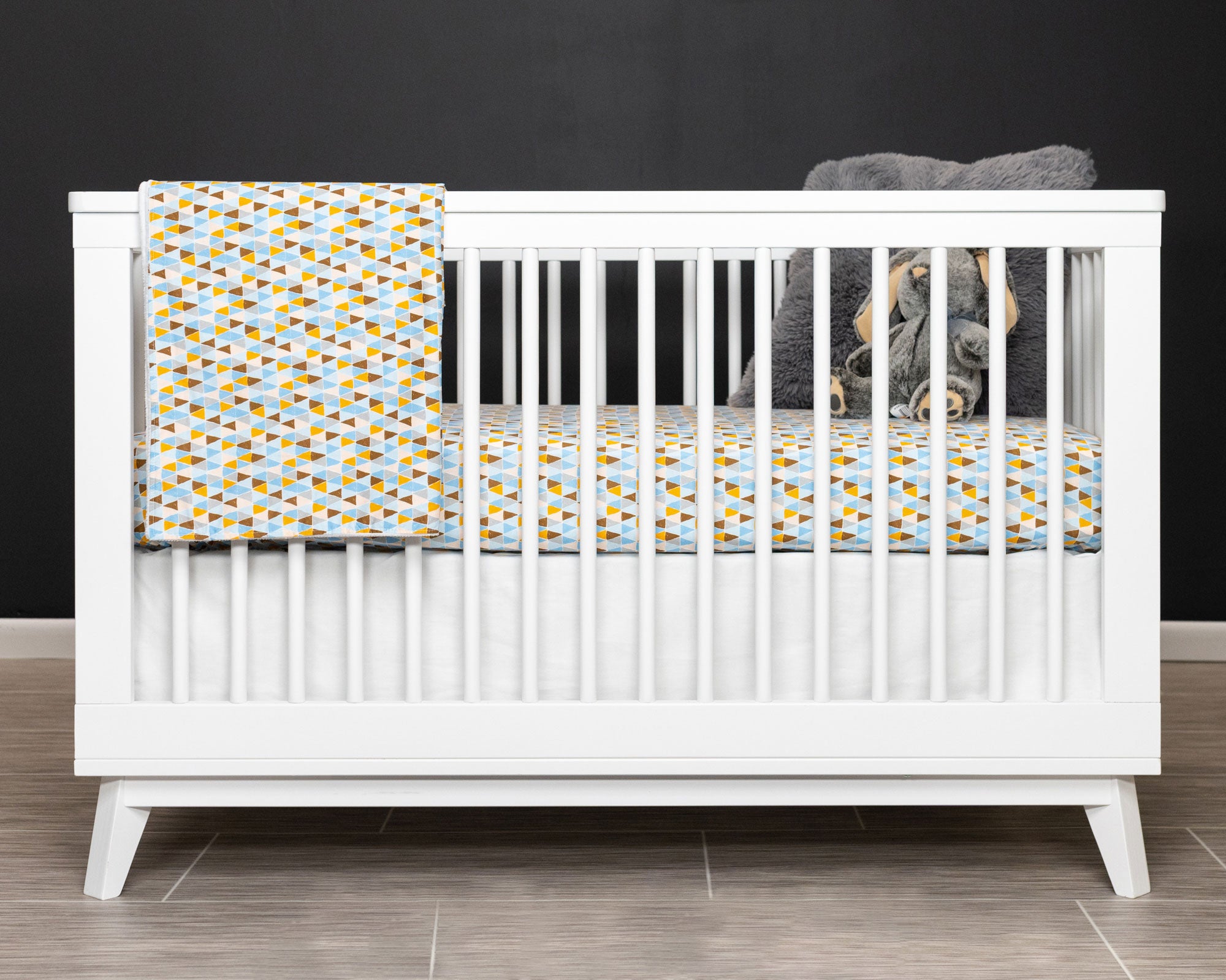 Blue Banners Marching - Classic Nursery Bedding Set - Blue/Topaz/Umber Triangles - Olli+Lime